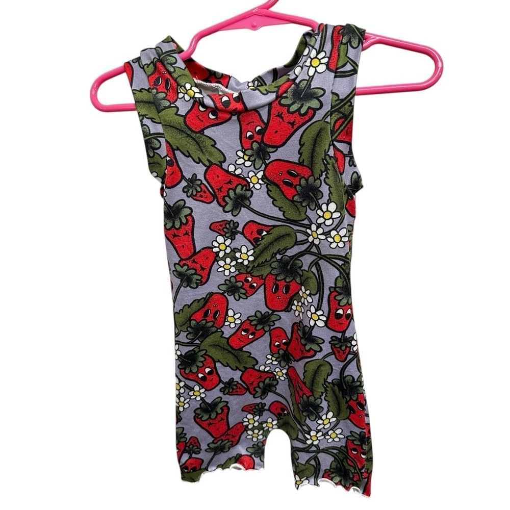Handmade baby romper strawberry print ruffle legs size 12-18 months